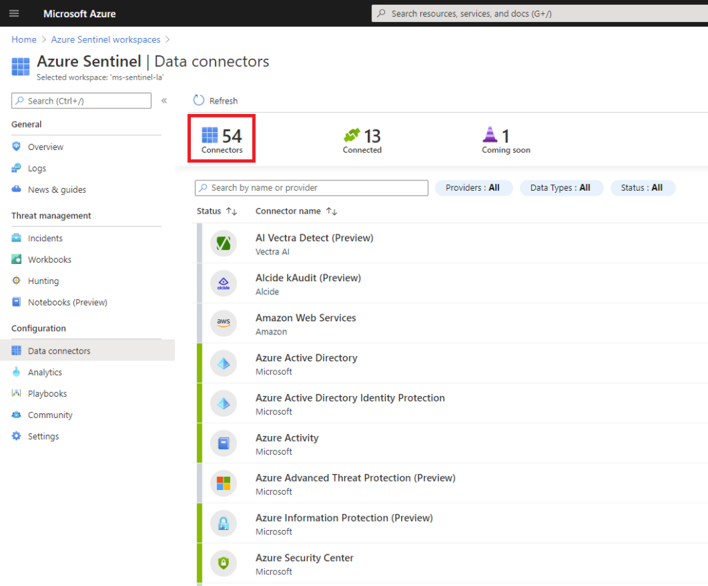 Azure Sentinel Data Connectors